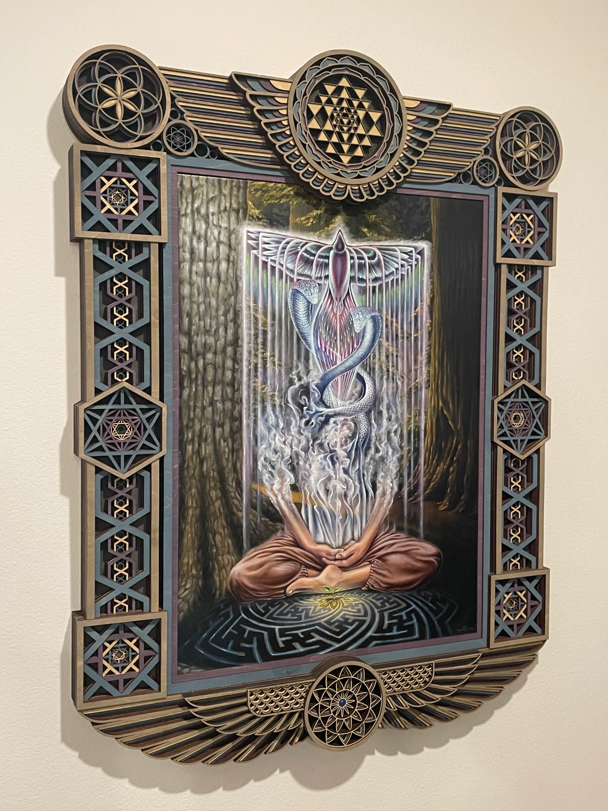 Cobra Breath by Gage Kelsey in a laser carved frame on a wall
