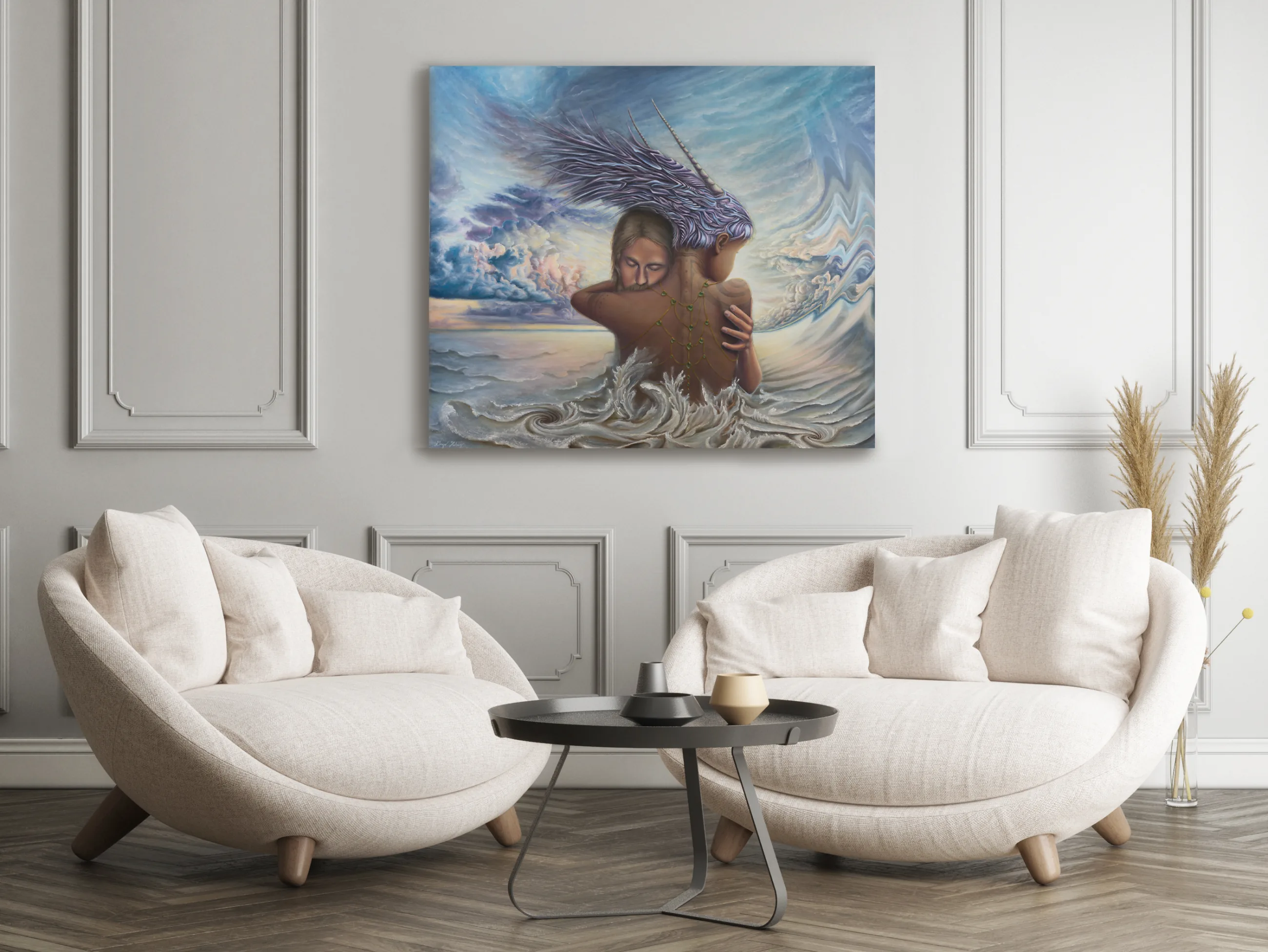 The Moment by Gage Kelsey shown on a wall in a living space
